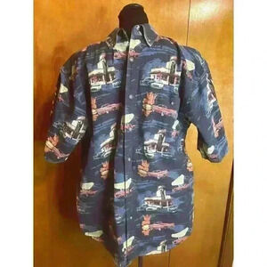 Woodland Trail Vintage Mens 50s Classic Cars Drive In Button Down Oxford Shirt S